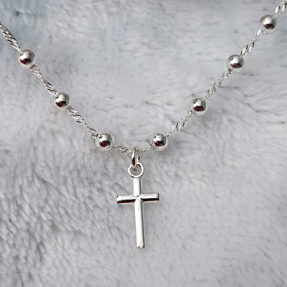 S925 Silver on Brass Cross & ball fixed satellite necklace, Mia Fiore, NEW! 16+2